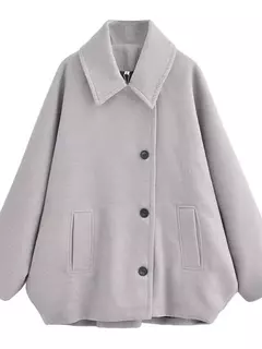 Casaco feminino elegante de peito único, manga comprida, lapela, casacos grossos quentes, outwear de bolso solto, rua alta, feminino, outono, inverno - comprar online