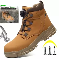 Sapatos de aço impermeável para homens, botas de trabalho, sapatos de segurança, botões rotativos, botas masculinas, sapatos protetores à prova de perfuração, tamanho grande, 48 - Wolf Magazine
