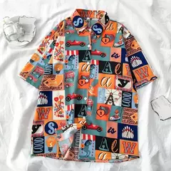Desenhos animados havaianos com estampa solta masculina, camisa de rua, camisa diária de verão casual, tops de manga curta - comprar online