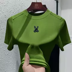 Imagem do Top de diamante cintilante de manga curta feminino, estrela de diamante, coelho fashion, elástico alto, macio, grandes dimensões, verão, novo, top versátil