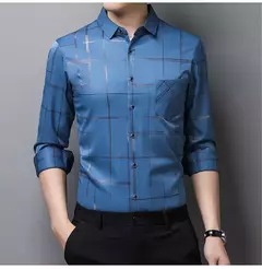 MaleArgyle-Camisas masculinas de vestido, alta qualidade, manga comprida, slim, camisa casual, gola virada para baixo, listras, single-breasted, novo na internet