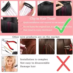 6/12 pçs grampo de cabelo sintético uma peça feminino glitter ouropel extensões de cabelo kit resistente ao calor brilhante peruca brilho