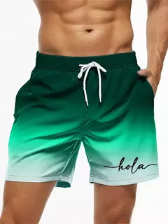 Calção estampada com letra masculina, cintura elástica, holográfica 3D, gradiente, respirável, troncos de natação, moda verão na internet