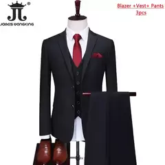 Monocromático Terno de escritório formal, vestido de casamento do noivo, blazer de marca high-end, calças colete, S-6XL, conjunto de 3 peças, vestido de festa na internet