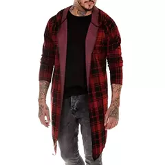 Casaco de malha longa masculino, cardigã fino, jaqueta xadrez, capa com capuz, moda steampunk na internet