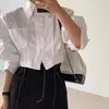 Camisa curta versátil e solta para mulher, nicho Design Sense, alça traseira oca, outono