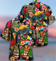 Camisas Tiki de mangas curtas masculinas, estampa 3D, tendência legal da moda, tops havaianos para festas na praia, tops soltos e respiráveis, 2024