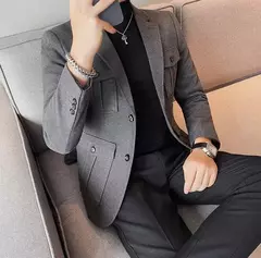 Blazers masculinos de peito único, ternos cinza, casacos grandes, tamanho grande, moda de alta qualidade, novo em 2020 - loja online