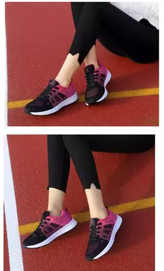 Sapatilhas femininas com cordões em malha respirável, sapatos casuais, sapatos de caminhada, tênis plano, rosa, preto, branco - Wolf Magazine