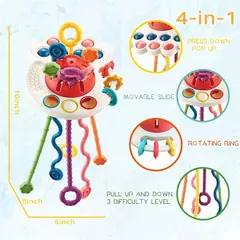 Desenvolvimento De Silicone Chocalho Teether Brinquedos, Montessori, Puxar Cordas Jogos, 1 Ano Brinquedos De Dentição Para Bebês, 6 12 Meses