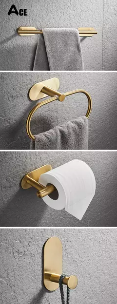 Imagem do Barra De Toalha De Banho 304 Toalheiros De Aço Inoxidável Toalha Anel Toalha Suporte Do Papel Higiênico Escovado Ouro Banheiro Hardware Acessórios Set