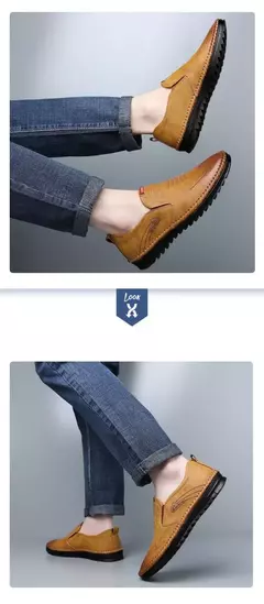 Sapato de couro casual masculino, sola macia, respirável, tendão de vaca, trabalho, dirigindo, feijão, vestido de negócios masculino