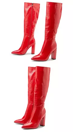 Botas de couro com pontas aneikeh para mulheres, botas até o joelho com saltos grossos, padrão crocodilo, zíper lateral, primavera e outono, 2021