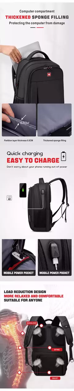 SWISS-Mochila impermeável anti-roubo USB para homens, bolsa para laptop de gran na internet