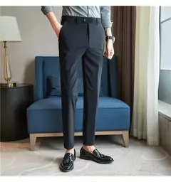 Calça elástica de seda gelada masculina, alta qualidade, respirável, casual, de negócios, escritório, social, primavera, verão, 2022