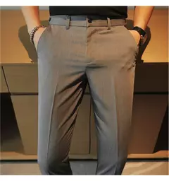 Calça casual slim-fit masculina, fato formal, monocromático, cintura ajustável, festa social, moda empresarial, novo, outono, 2022, 38-28 na internet