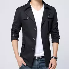 Trench coat masculino de algodão puro, blusão azul, sobretudo longo e fino, gola virada para baixo, jaqueta casual, New Wash, outono - comprar online