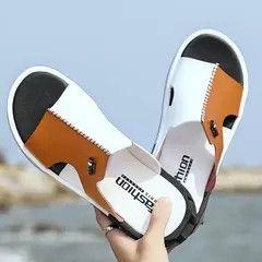 Waichuan-Sandálias de couro confortáveis masculinas, chinelos casuais, originais, de slip-on, moda, verão - comprar online