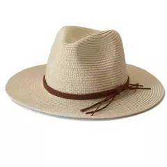 Chapéu Panamá Palha de Aba Larga para Homens e Mulheres, Proteção UV, Chapéu Sol Fedora Praia Verão - comprar online