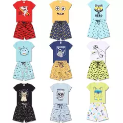 Imagem do Kit Sortido 4 Peças Pijama Infantil Menino Manga Curta Atacado 1 Ao 10 - 2 Conjuntos Pijamas Infantil para Meninos