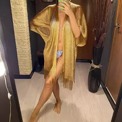 Imagem do Moda borla ouro bikini cobrir sexy vestido de praia túnicas para mulheres beachwear verão cover-ups kaftan vestido de noite xales