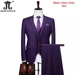 Monocromático Terno de escritório formal, vestido de casamento do noivo, blazer de marca high-end, calças colete, S-6XL, conjunto de 3 peças, vestido de festa