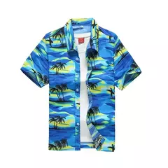 Camisa havaiana de botão manga curta masculina, estampada em coqueiro, camisa Aloha, casual moda praia, plus size, verão, 5XL, 26 cores - Wolf Magazine