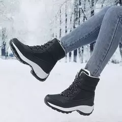 Botas de neve de plataforma antiderrapante para mulheres, Ankle Boots de pele quente, Cunhas impermeáveis, Botas altas para coxa, Sapatos de inverno - loja online