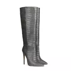 Botas agulha de dedo apontado para mulheres, manga padrão cobra, sapato de tubo longo, moda europeia e americana, inverno - loja online