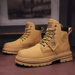 Botas casuais de cano alto masculinas, bota masculina de motocicleta, calçado de trabalho com renda, ruibarbo robusto, retrô, inverno na internet
