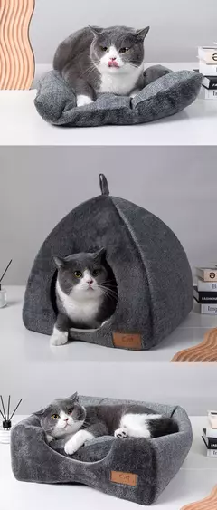 Imagem do Ninho triangular dobrável de dupla utilização para gatos, casa fechada para gatos, ninho para animais de estimação, quente e espesso, sono profundo, suprimentos para animais de estimação, cama fechada para gatos