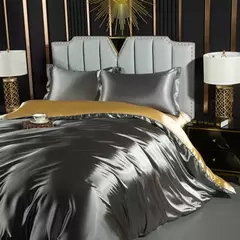 Cama de seda sólida com capa de edredão, lençol, folha plana, fronha, lençol de luxo, rei, rainha, duplo, Twin Size na internet
