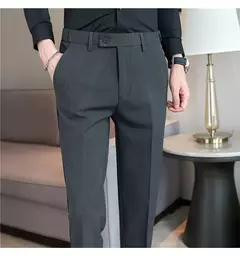 Calça de terno quente de pelúcia masculina, calça monocromática, cintura elástica, formal, negócios, fina, escritório, social, vestido, outono, inverno, 2023 - loja online