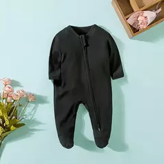 Pijama recém-nascido com zíper, macacão menina e menino, macacão manga comprida, roupa de algodão, moda branca sólida, 0-12 meses, primavera - loja online