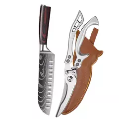 WXCOO-Aço Inoxidável Chef Japonês Faca Set, Tesoura De Cozinha, Faca De Desossagem, Carne Cutelo, Frutas Cutelo, Peixe, Santoku Facas na internet