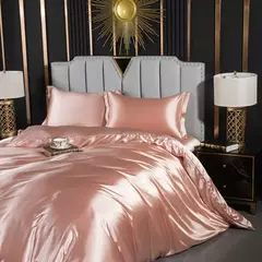 Cama de seda sólida com capa de edredão, lençol, folha plana, fronha, lençol de luxo, rei, rainha, duplo, Twin Size - Wolf Magazine