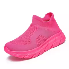 Tênis de corrida respirável masculino e feminino, calçados esportivos leves, tênis slip-on, meias da moda, tamanho grande 46, venda quente
