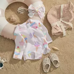 Ma & baby-maiô de manga comprida para menina 0 a 24 anos, impressão de sorvete, com zíper, para recém-nascido - Wolf Magazine