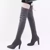 Botas femininas acima do joelho, tecidos elásticas, salto alto, sapatos de deslizamento, dedo apontado, longo, tamanho 34-43, inverno