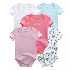 Kiddiezoom-Bodysuits de manga curta recém-nascidos, 100% algodão, infantil Onesies, moda, menino, menina, bebê, 5 pcs por lote - loja online