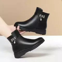 Botas de neve de couro genuíno para mulheres, sapatos grossos, forrado com lã, tamanho grande, inverno 2022 - Wolf Magazine