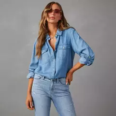 Camisas jeans soltas femininas, blusas monocromáticas, tops casuais, moda vintage, jovem feminina, verão, 2024 - comprar online