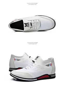 Sapato de couro verdadeiro masculino, tênis casual na moda, aumento de altura invisível de 6cm a 8cm, temporada verão