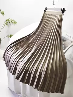 Marca designer feminino primavera outono elegante chique sólido saia plissada cintura alta moda de luxo com elástico feminino C-035 - loja online