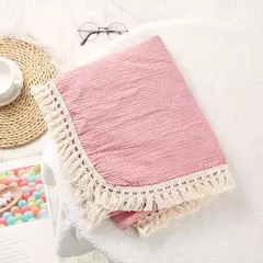 Imagem do Algodão Musselina Swaddle Cobertores para Bebê Recém-nascido Borla Recebendo Cobertor New Born Swaddle Envoltório Infantil Dormir Quilt Bed Cover