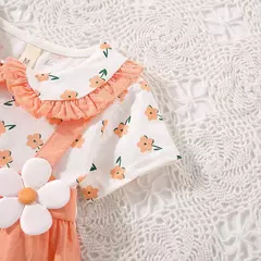 Vestido de alça de flor para bebê, Decoração de flores, colarinho dobrável, doce vestido de princesa, verão, novo na internet