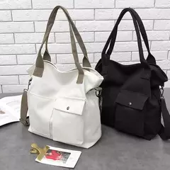 Bolsa de lona monocromática de grande capacidade para estudantes, feminina Shopper Bag, Totes transversais, bolsa de ombro casual, moda, 2024
