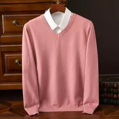 Pulôver clássico com decote em v masculino, suéter super de cashmere, camisa grossa, roupas quentes masculino, 4XL, outono e inverno na internet
