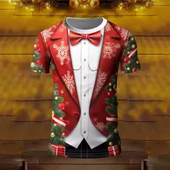 Feliz Natal dos homens camiseta estampada, mangas curtas, top Harajuku unissex, camiseta gráfica de Papai Noel, moda 3D