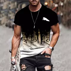 Imagem do T-shirt estampada em gradiente masculino, camisa de manga curta, roupa casual ao ar livre, tamanho grande, moda street, 2024